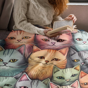 Farbenfrohe Katzen Whimsical Doodle Sherpadecke
