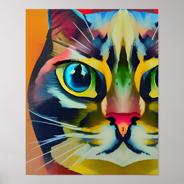 Farbenfrohe Katzenauge abstrakt streichelt kitschi Poster (Vorne)