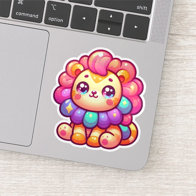 Farbenfrohe Kawaii-Regenbogen-Löwe mit Funkelnd Ma Aufkleber (Detail)