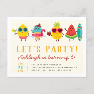 Farbenfrohe Kawaii Summer Kids's Birthday Party Einladungspostkarte