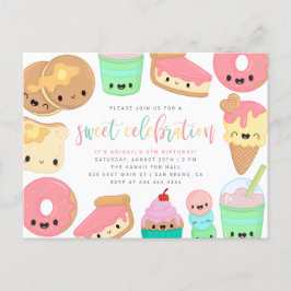 Farbenfrohe Kawaii Sweet Elements Kindergeburt Einladungspostkarte