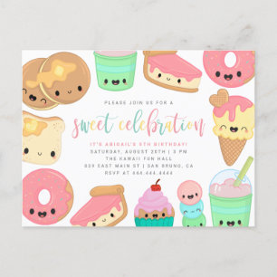 Farbenfrohe Kawaii Sweet Elements Kindergeburt Einladungspostkarte