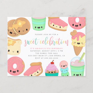 Farbenfrohe Kawaii Sweet Elements Kindergeburt Einladungspostkarte