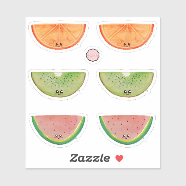 Farbenfrohe Kawaii Wasserfarben Obstaufkleber Aufkleber (Blatt)