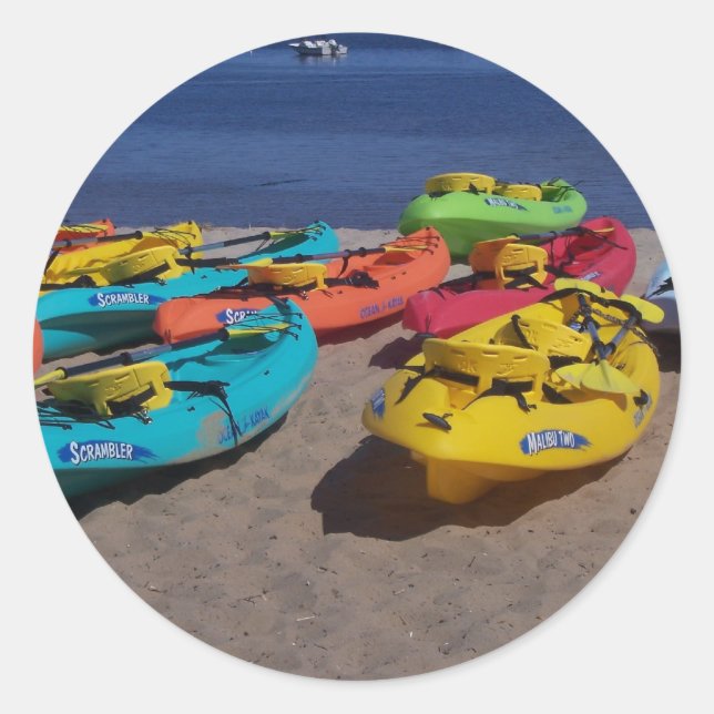 Farbenfrohe Kayaks Runder Aufkleber (Vorderseite)