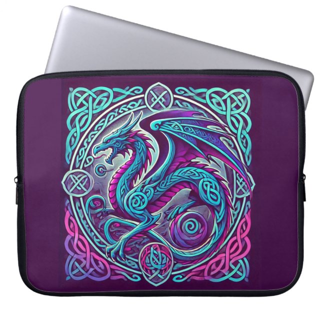 Farbenfrohe keltische Drachenplätze Laptopschutzhülle (Vorderseite)