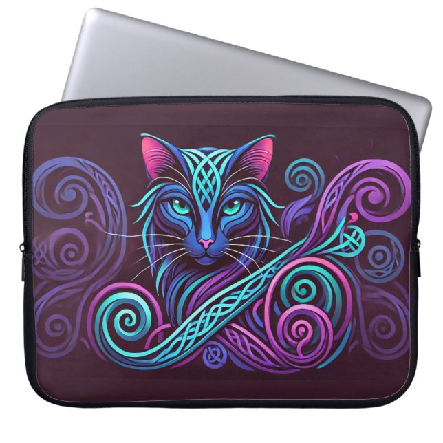 Farbenfrohe keltische Katze Laptopschutzhülle (Vorderseite)