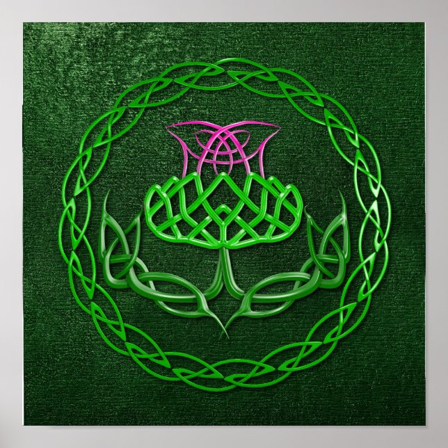 Farbenfrohe keltische Knot Thistle Poster (Vorne)