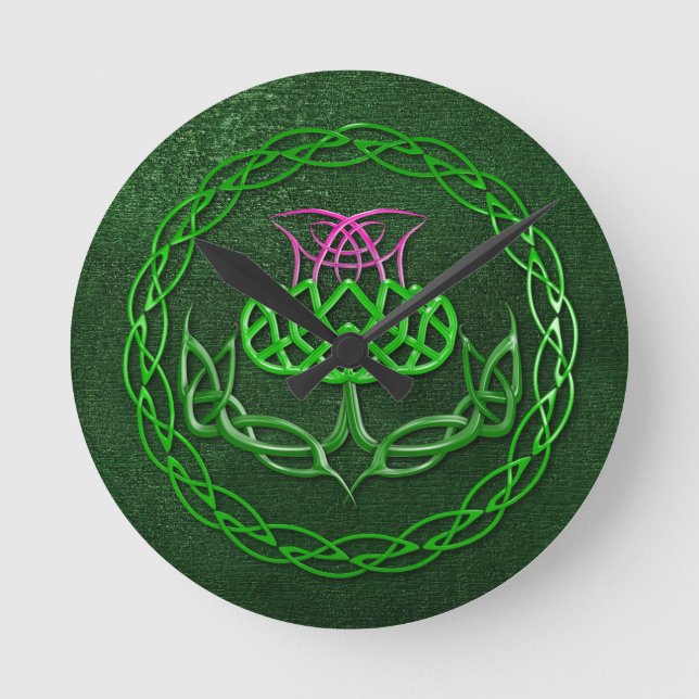 Farbenfrohe keltische Knot Thistle Runde Wanduhr (Vorderseite)