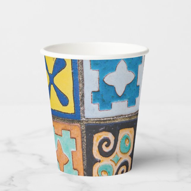 Farbenfrohe Keramik Fliesen Muster Design Pappbecher (Vorderseite)