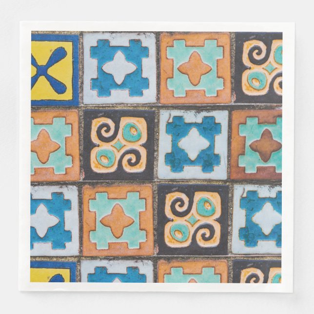 Farbenfrohe Keramik Fliesen Muster Design Serviette (Vorderseite)