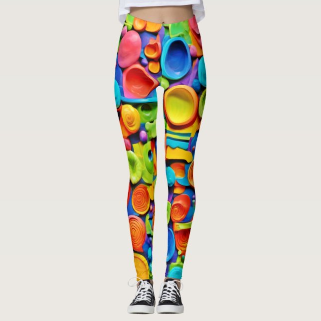 Farbenfrohe Keramik Kunst Leggings (Vorderseite)