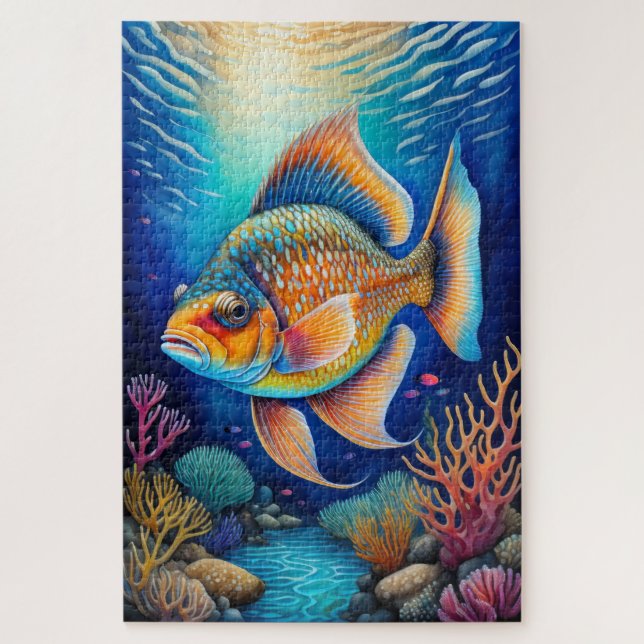 Farbenfrohe Khalde Zeichnend Fische (Vertikal)