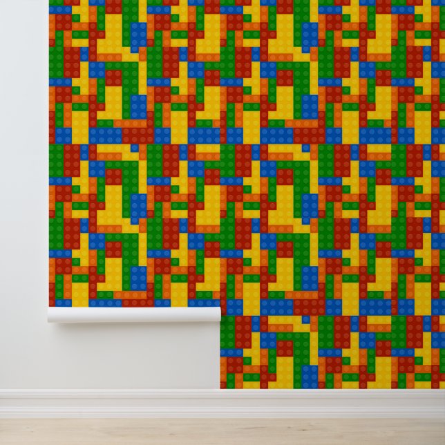 Farbenfrohe Kids Gebäude Bricks Muster Tapete (Anwendung)