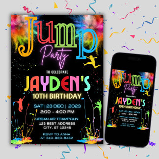 Farbenfrohe Kids Jump Party Geburtstagseinladung Einladung