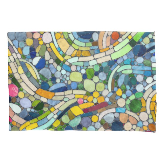 Farbenfrohe Kies Mosaik Kunst Kissenbezug (Vorderseite)