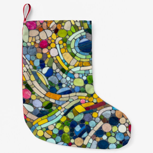 Farbenfrohe Kies Mosaik Kunst Kleiner Weihnachtsstrumpf (Vorderseite)