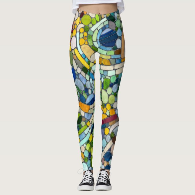 Farbenfrohe Kies Mosaik Kunst Leggings (Vorderseite)