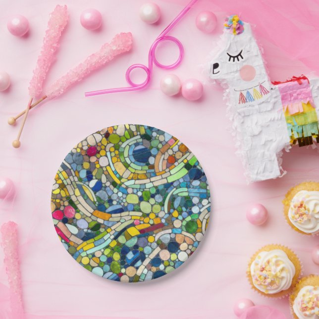 Farbenfrohe Kies Mosaik Kunst Pappteller (Party)