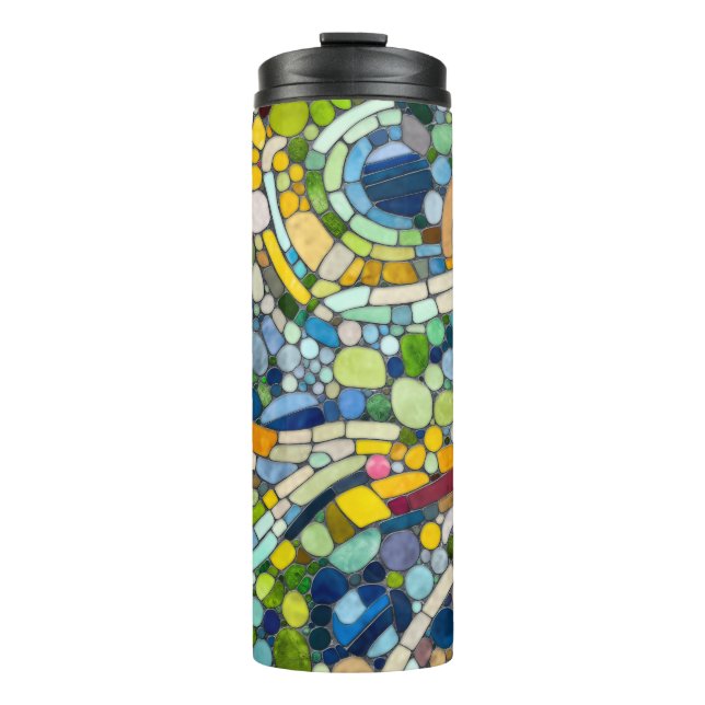 Farbenfrohe Kies Mosaik Kunst Thermosbecher (Vorderseite)