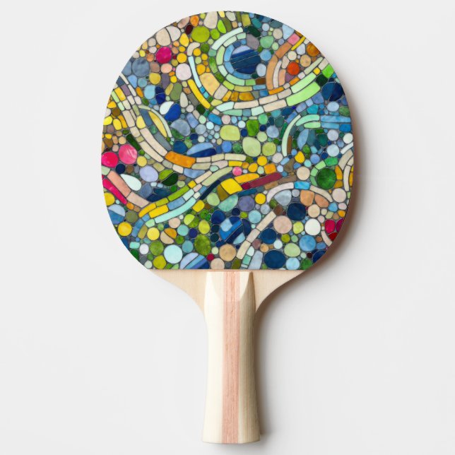 Farbenfrohe Kies Mosaik Kunst Tischtennis Schläger (Vorderseite)