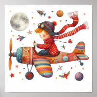 Farbenfrohe Kinder Art Kind fliegen Altes Flugzeug