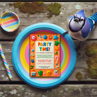 Farbenfrohe Kinder fühlen sich zum Geburtstag eing Einladung