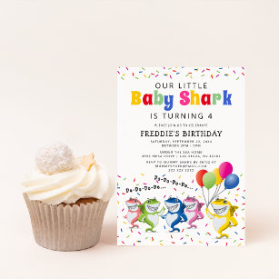 Farbenfrohe Kinder Hai Geburtstagsparty Einladung