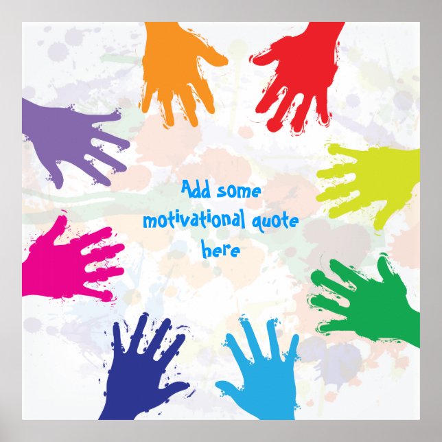 Farbenfrohe Kinder handdrucken quadratisches Plaka Poster (Vorne)