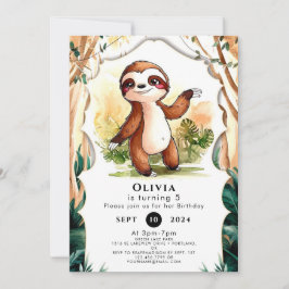 Farbenfrohe Kinder Sloth Birthday Einladung
