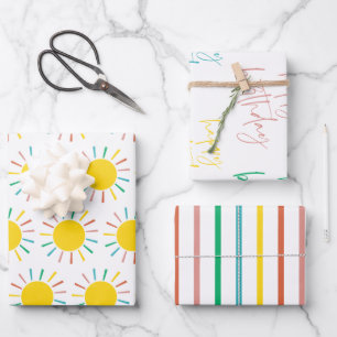 Farbenfrohe Kinder Sonnenstreifen glücklich Geburt Geschenkpapier Set