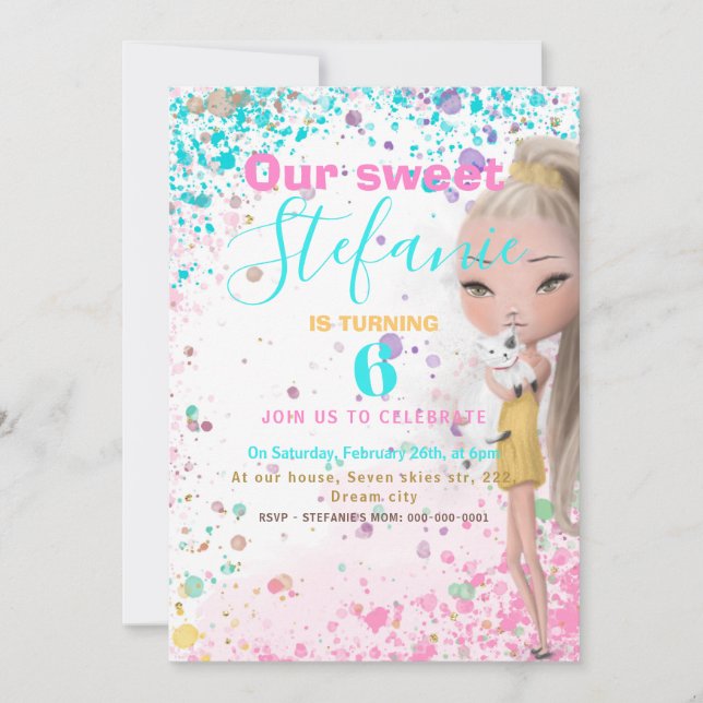 Farbenfrohe Kindergeburtstag Party Einladung (Vorderseite)