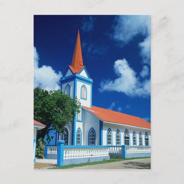 Farbenfrohe Kirche auf der Insel Tahaa Postkarte (Vorderseite)