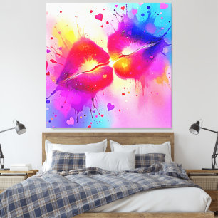 Farbenfrohe Kiss Splash Design Leinwanddruck