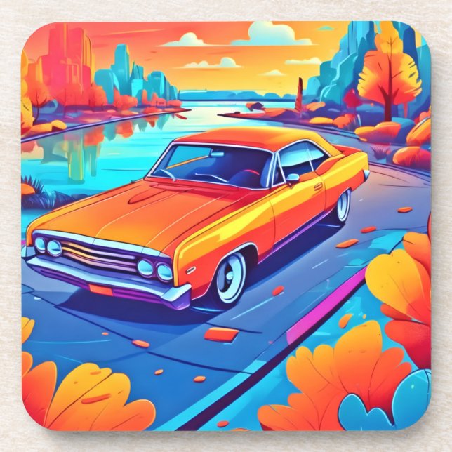 Farbenfrohe Klassik Ride Design Getränkeuntersetzer (Vorderseite)