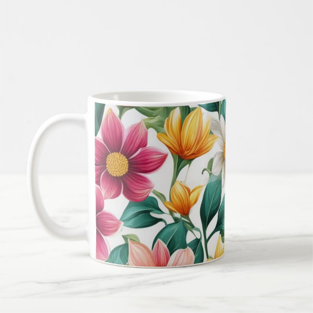 Farbenfrohe, klassische Fun-Blume-Muster Kaffeetasse (Links)