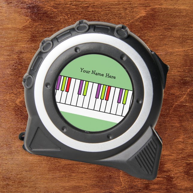Farbenfrohe Klaviertasten Musik Kinder Personalisi Maßband (A personalized tape measure with colorful piano keys design. An ideal novelty gift for musicians)