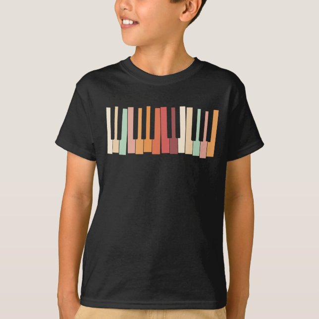 Farbenfrohe Klaviertasten Retro Pianist T-Shirt (Vorderseite)