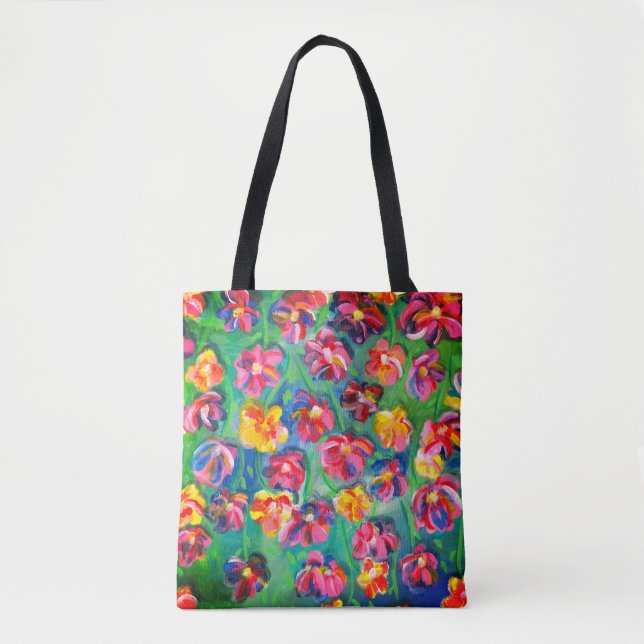 Farbenfrohe kleine Blume Original Kunstwerk Tot Tasche (Vorderseite)