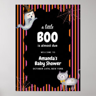 Farbenfrohe kleine Boo Ghost Cat Baby Dusche Willk Poster