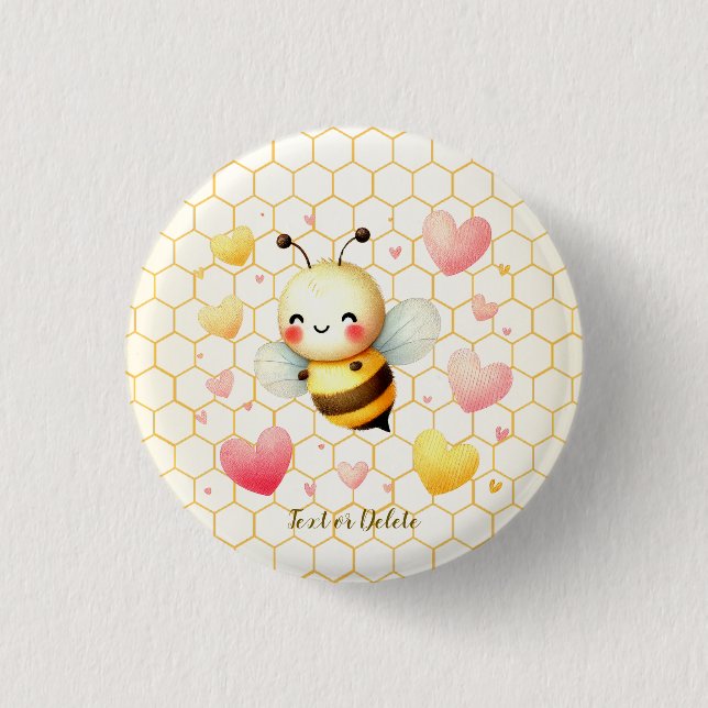 Farbenfrohe kleine Honey Bee Baby Dusche Niedlich Button (Vorderseite)