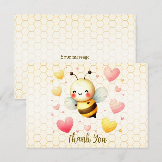 Farbenfrohe kleine Honey Bee Baby Dusche Niedlich Dankeskarte (Vorne/Hinten)