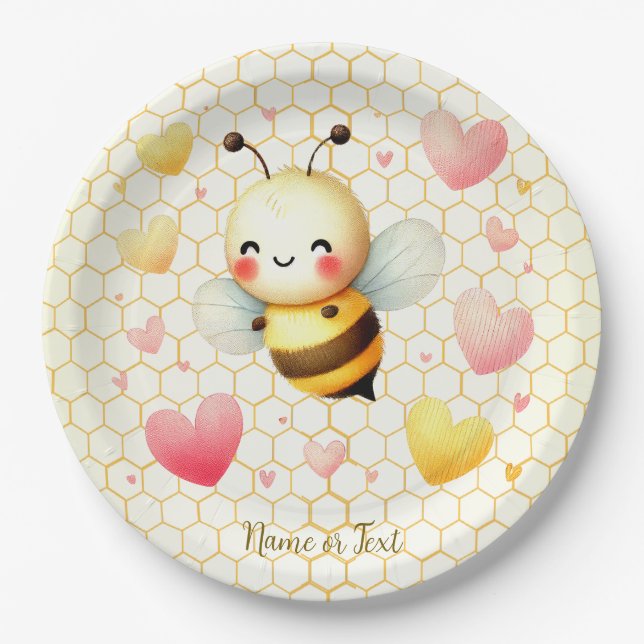 Farbenfrohe kleine Honey Bee Baby Dusche Niedlich Pappteller (Vorderseite)