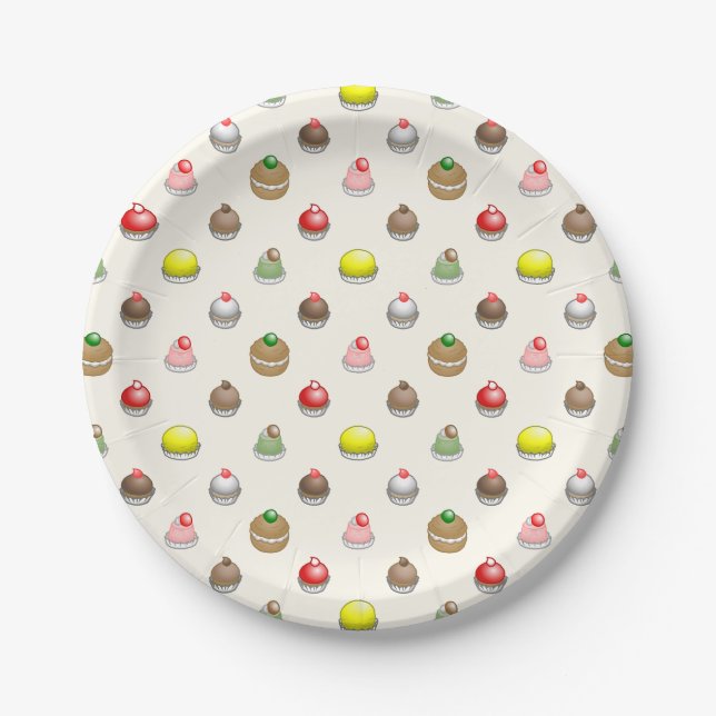 Farbenfrohe kleine Kuchen Pappteller (Vorderseite)