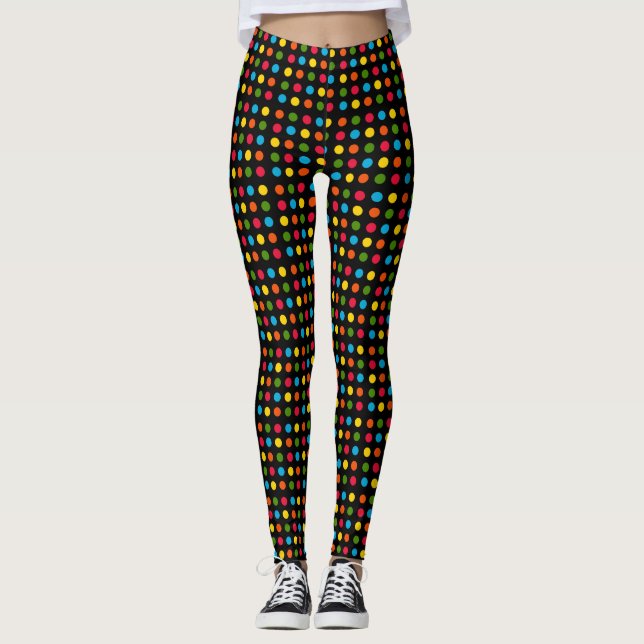 Farbenfrohe kleine Polka Dot Pattern auf schwarz Leggings (Vorderseite)