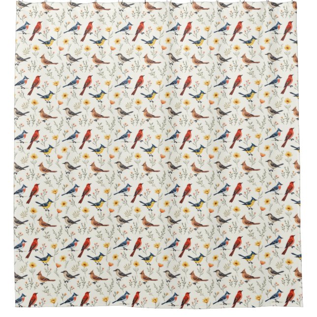 Farbenfrohe kleine Vögel Duschvorhang (Vorderseite)