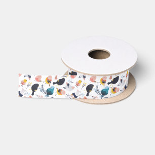 Farbenfrohe kleine Vögel Floral Botanisches Parad Satinband