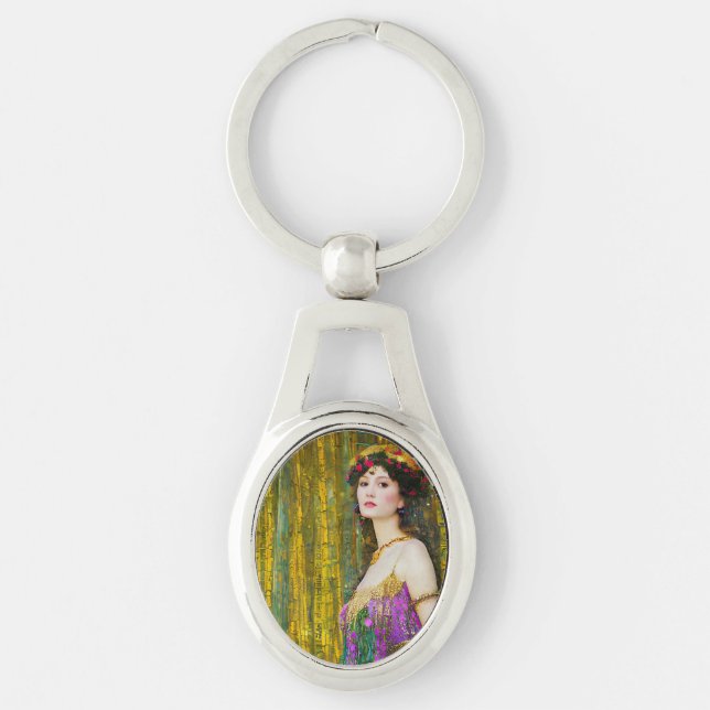 Farbenfrohe Klimt Style Collage Porträt der Frau Schlüsselanhänger (Vorderseite)