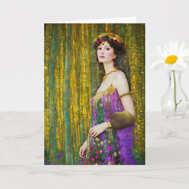 Farbenfrohe Klimt Style Collage Porträt einer Frau Karte (Kleine Pflanze)