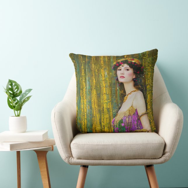 Farbenfrohe Klimt Style Collage Porträt einer Frau Kissen (Stuhl )
